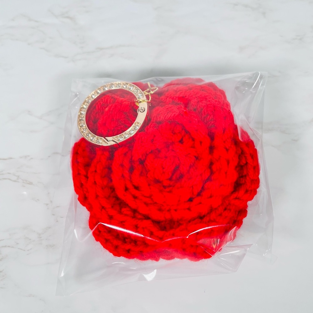 Red Crochet Flower Bag Charm - Picture 6 of 6